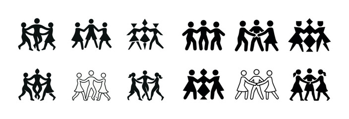 Abstract human figures in dance poses - monochrome icons set