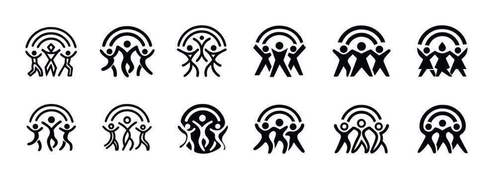 Collection of abstract human figures embracing diversity and unity