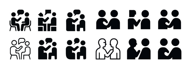 Set of business communication icons illustrating meetings, discussions, and conversations
