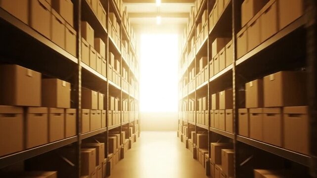 Warehouse Logistics Racks Inventory, Full of Goods, Ready To Be Exported, Distribution