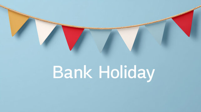 Festive bank holiday celebration scene with colorful bunting banner on blue background for event design - Powered by Adobe