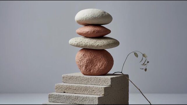 Zen Balance Textured Stones & Minimalist Pedestal