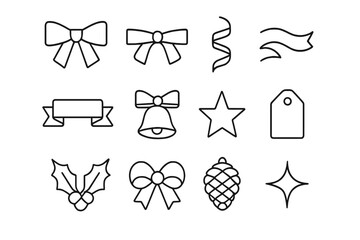 Fototapeta premium Ribbon and Bow Icons. Ribbon and Bow Set. Line outline icon set of Ribbon and Bow Set: ribbon bow, tied ribbon