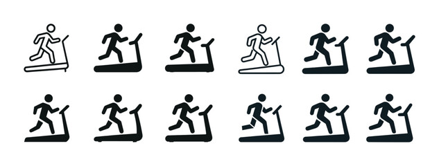 Treadmill icon set: running symbols in various styles