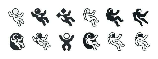 Fototapeta premium Set of astronaut icons in various styles and poses