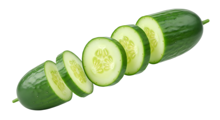Cucumber, Sliced green with visible seeds and white flesh, cutout, PNG isolated on white or transparent background