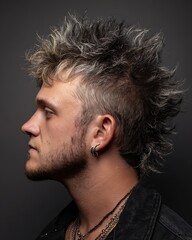 Fototapeta premium 2000s faux hawk, textured tips, moderate gel, club-style male portrait