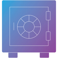 Digital Illustration of a White Line Art Safe Icon on a Blue and Purple Gradient Background Representing Security and Protection