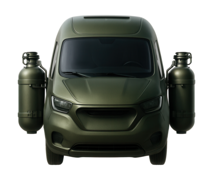 Compact medevac vehicle with quick deployment and external fuel canisters.