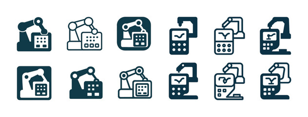 Industrial robotic arm icons collection for automation and manufacturing