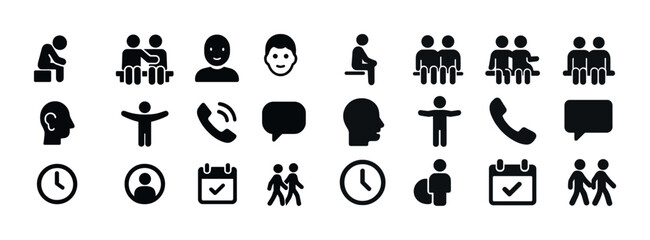 Collection of communication and interaction icons including people and objects