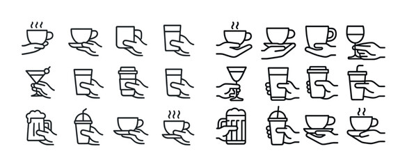 Naklejka premium Various hand gestures holding different drink types in line art style