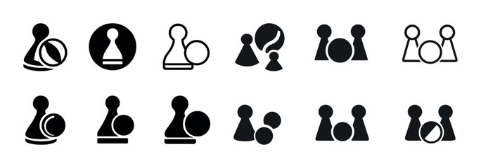 Abstract game piece icons in black and white - simple circle and pawn variations