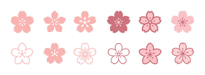 Collection of sakura blossom illustrations in various pink shades