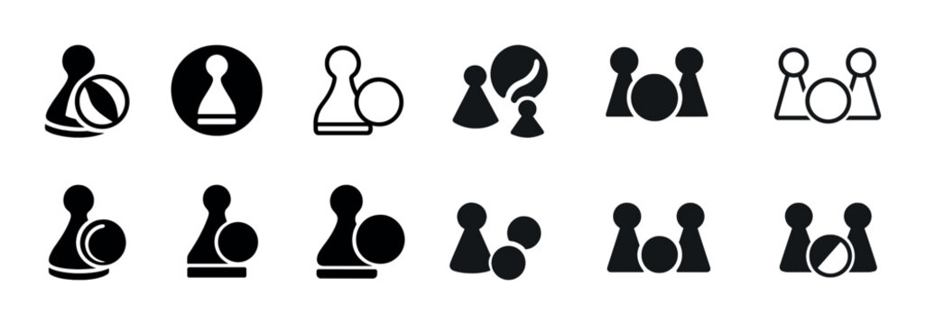 Abstract game piece icons in black and white - simple circle and pawn variations