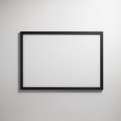 Blank black picture frame mockup hanging on a light wall