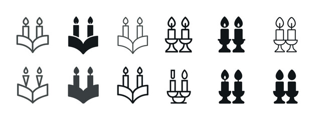 Set of minimalist candle and menorah icons in various styles