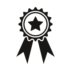 Black and White Award Ribbon Icon with Star and Rosette Symbolizing Achievement and Recognition
