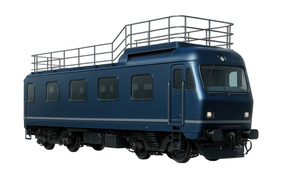 Inspection railcar featuring a raised observation deck and safety railings.