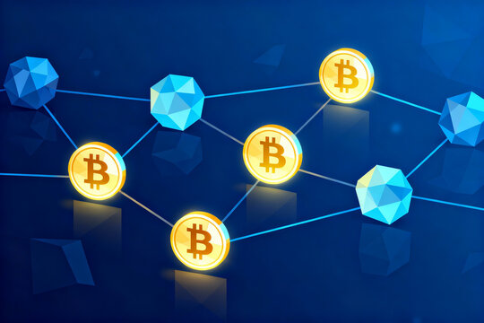 Cryptocurrency Blockchain Network with Glowing Icons - Powered by Adobe