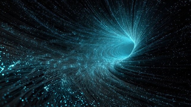 Abstract tunnel of encrypted quantum light streams, glowing cyan waves, next-gen data protection