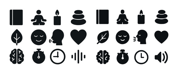 Mindfulness and meditation icons: yoga, relaxation, and wellness symbols