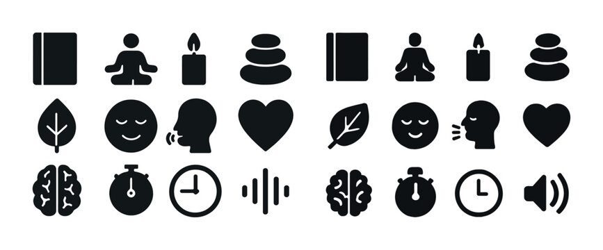 Mindfulness and meditation icons: yoga, relaxation, and wellness symbols