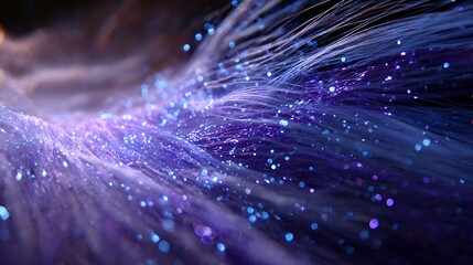 Wave of quantum particles forming a defensive wall, blue-violet energy, futuristic cyber firewall