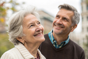 Smiling parent and child. Elderly family. Filial piety. Nice middle-aged person.