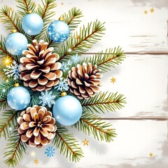 christmas decoration with cones and fir branches