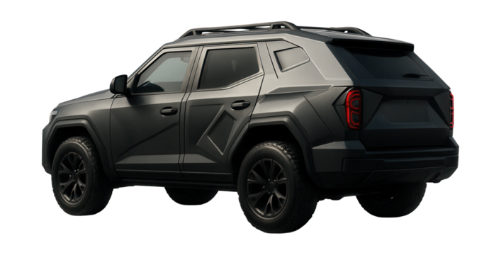 Sleek armored vehicle featuring angled rear doors and roof rails.