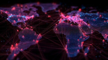 Glowing network connections across a digital world map, red intrusion markers, blue/purple global cyber defense