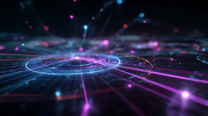 Holographic dashboard showing live cyber attacks with energy lines connecting nodes