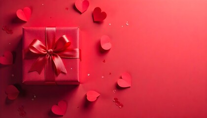 Red gift boxes arranged on a vibrant red background, perfect for Valentine's Day celebrations and romantic occasions