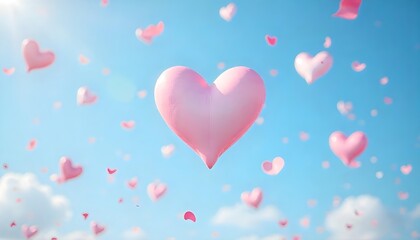 Floating pink hearts in the air, creating a romantic atmosphere for Valentine's Day or a special celebration of love