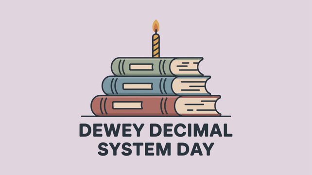 Dewey Decimal System Day with Stacked Books and Candle Illustration