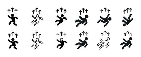 Naklejka premium Human figures floating upwards with arrows in simple black design set