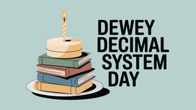 Dewey Decimal System Day with Stacked Books and Candle Illustration