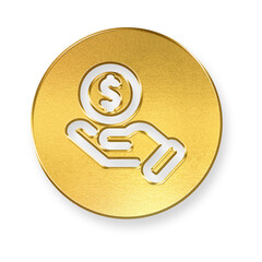 Gold Icon of Hand Offering Dollar Coin Symbolizing Financial Exchange
