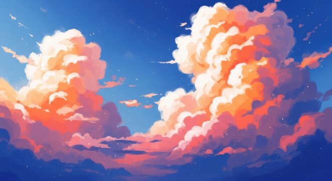 Vibrant sunset clouds painted in fiery hues against a deep blue sky