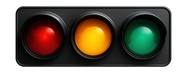 Compact horizontal traffic signal with streamlined light arrangement.