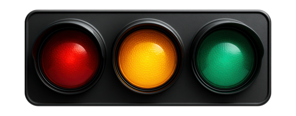 Compact horizontal traffic signal with streamlined light arrangement.