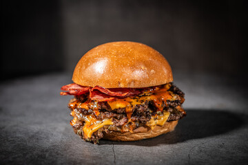Delicious Double Bacon Cheeseburger with Melted Cheese