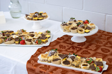 Various desserts displayed on a table.