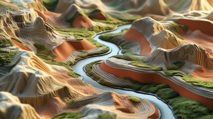 Abstract Topography: An artful representation of a rugged landscape, rendered with soft textures and undulating forms, evokes the grandeur of nature's sculpted beauty.