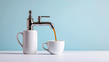 Pouring coffee into a cup.