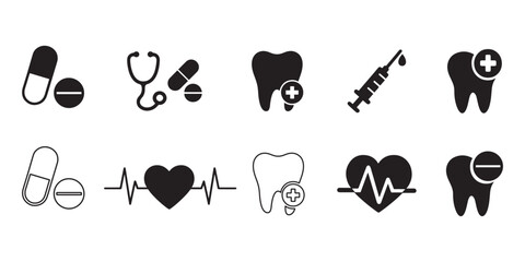 Medical and Healthcare Icons Set with Stethoscope and Heartbeat Design Elements