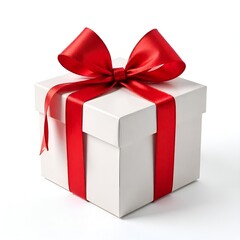 Fototapeta premium White gift with Red ribbon bow 