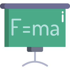 Green Chalkboard Displaying Physics Formula F Equals Ma on a Stand with Purple Border Isolated on Transparent Background Education Concept
