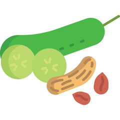 Fresh green cucumber slices and peanuts isolated on transparent background healthy snack ingredients natural food elements organic diet components vivid colors simple illustration